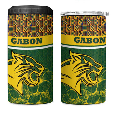 Gabon 4 in 1 Can Cooler Tumbler - Tribal Print and Fierce Panther Graphic in National Flag Colors TS04