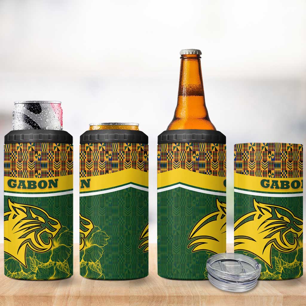 Gabon 4 in 1 Can Cooler Tumbler - Tribal Print and Fierce Panther Graphic in National Flag Colors TS04