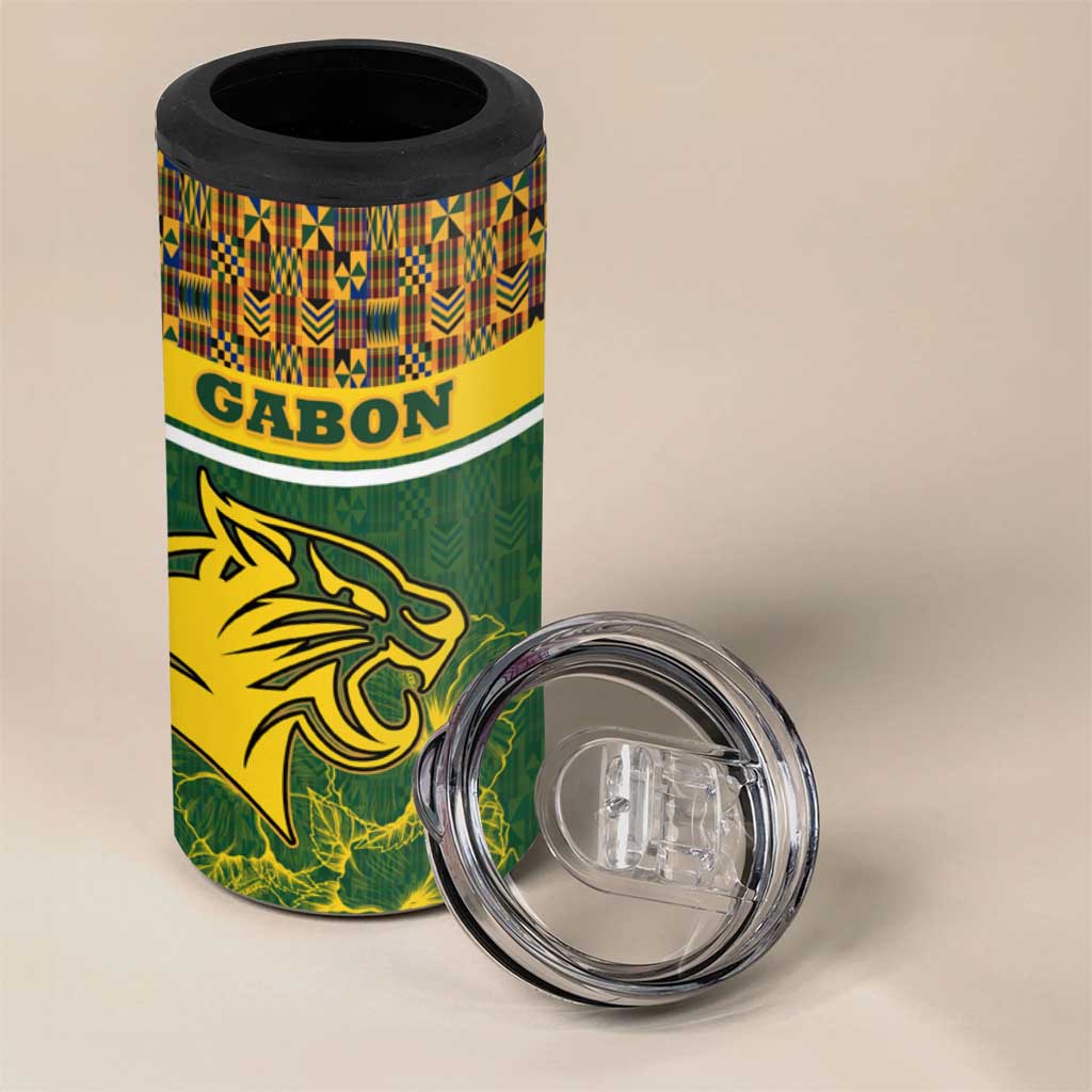 Gabon 4 in 1 Can Cooler Tumbler - Tribal Print and Fierce Panther Graphic in National Flag Colors TS04
