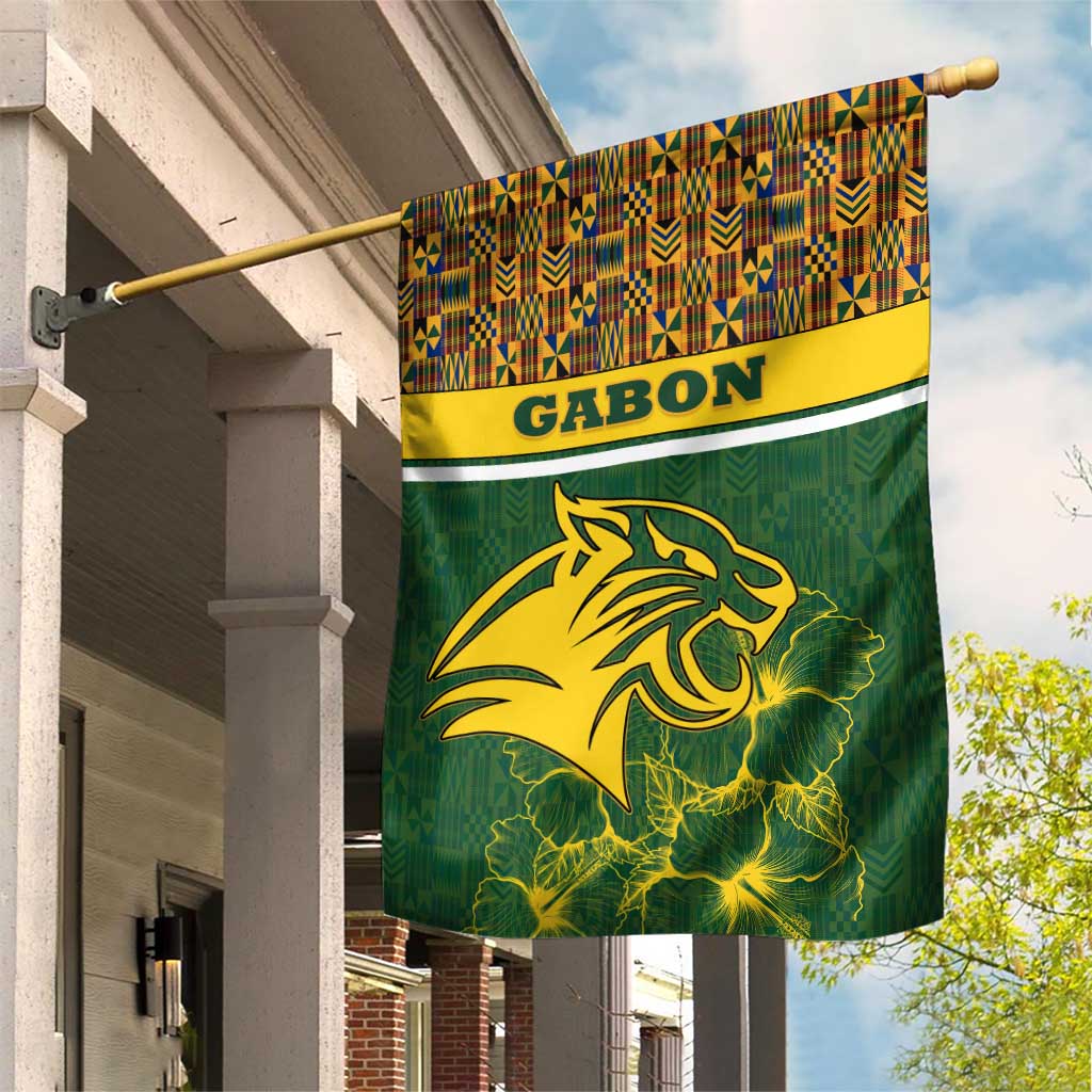 Gabon Garden Flag - Tribal Print and Fierce Panther Graphic in National Flag Colors TS04