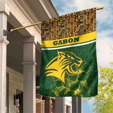 Gabon Garden Flag - Tribal Print and Fierce Panther Graphic in National Flag Colors TS04