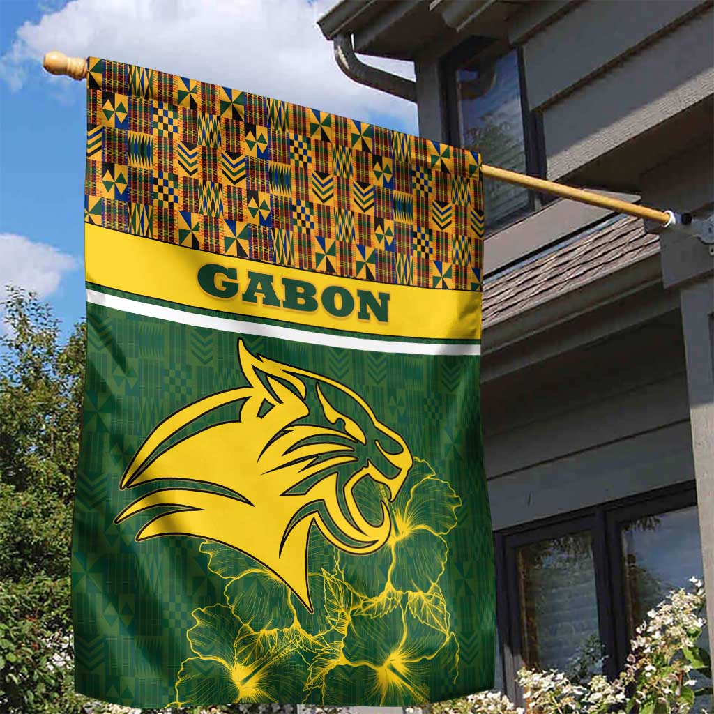 Gabon Garden Flag - Tribal Print and Fierce Panther Graphic in National Flag Colors TS04