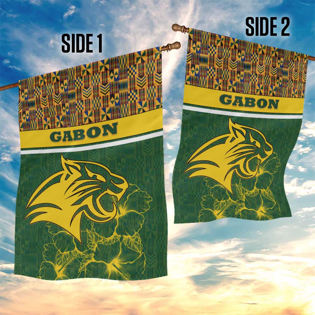 Gabon Garden Flag - Tribal Print and Fierce Panther Graphic in National Flag Colors TS04