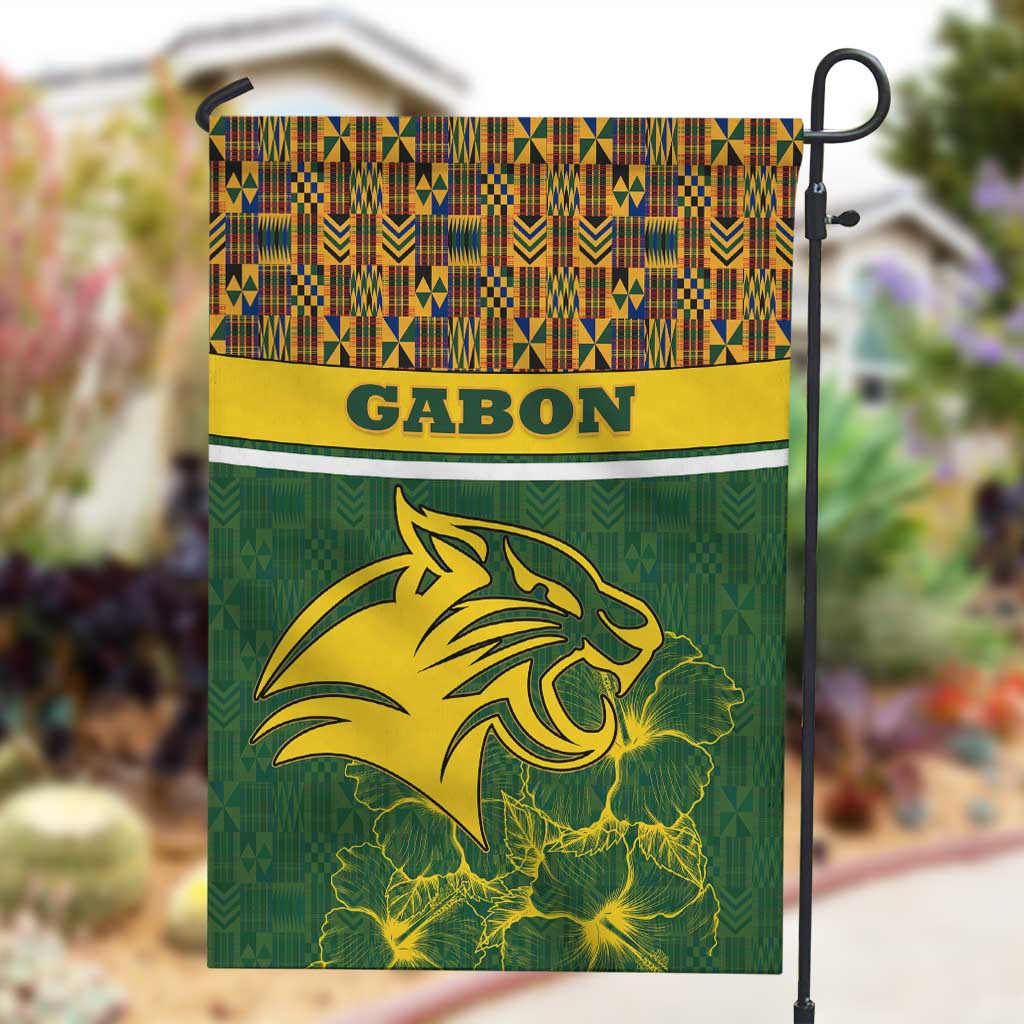 Gabon Garden Flag - Tribal Print and Fierce Panther Graphic in National Flag Colors TS04