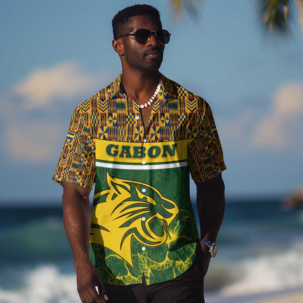 Gabon Hawaiian Shirt - Tribal Print and Fierce Panther Graphic in National Flag Colors TS04