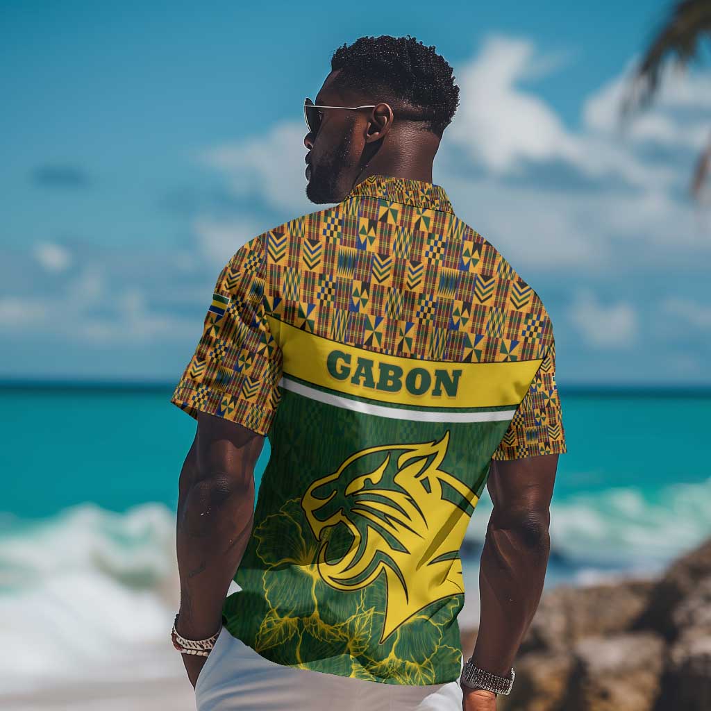 Gabon Hawaiian Shirt - Tribal Print and Fierce Panther Graphic in National Flag Colors TS04