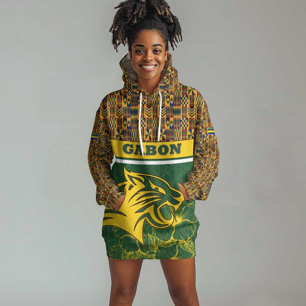 Gabon Hoodie Dress - Tribal Print and Fierce Panther Graphic in National Flag Colors TS04