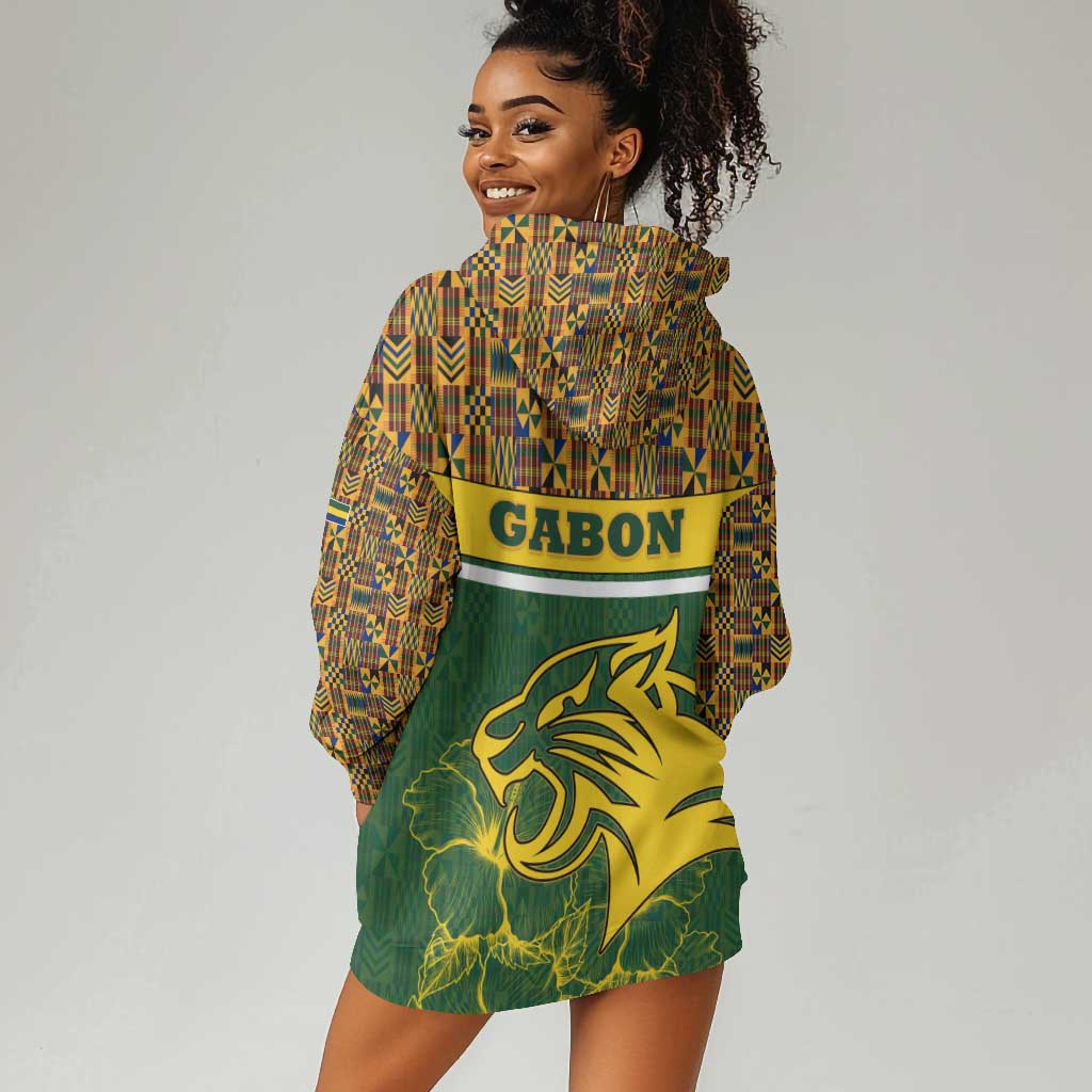 Gabon Hoodie Dress - Tribal Print and Fierce Panther Graphic in National Flag Colors TS04