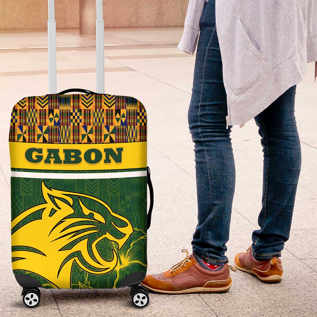 Gabon Luggage Cover with Tribal Print and Fierce Panther Graphic in National Flag Colors TS04