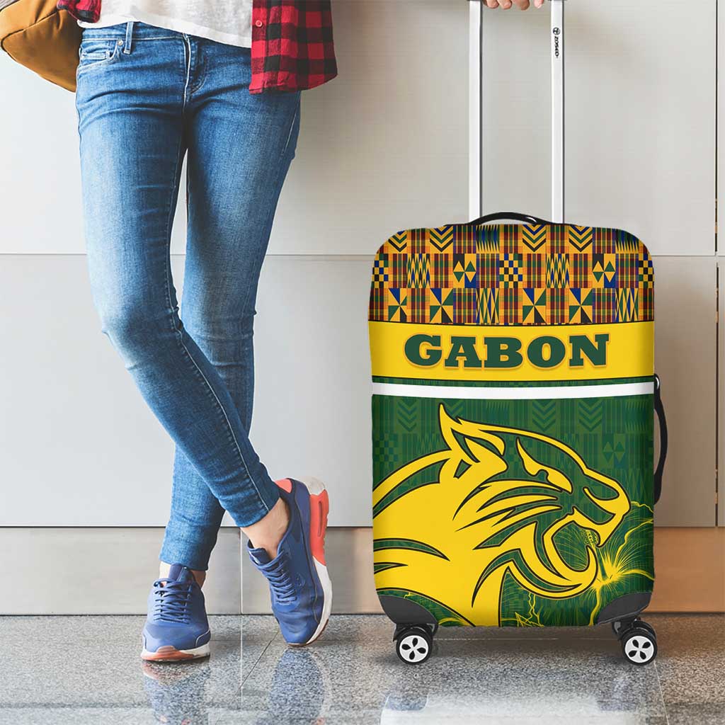 Gabon Luggage Cover with Tribal Print and Fierce Panther Graphic in National Flag Colors TS04