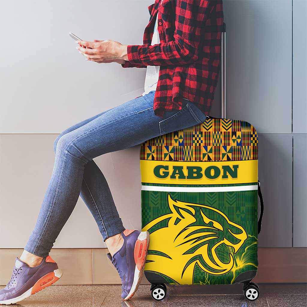 Gabon Luggage Cover with Tribal Print and Fierce Panther Graphic in National Flag Colors TS04