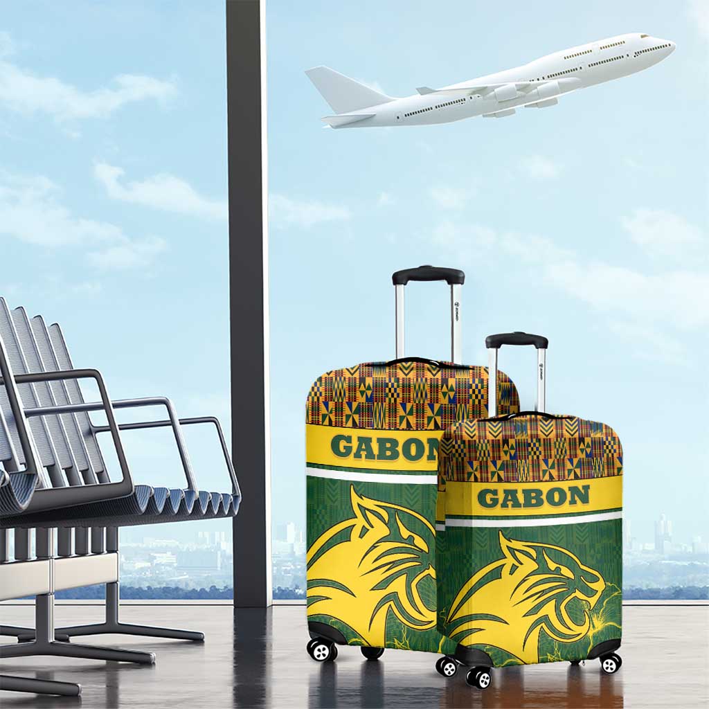 Gabon Luggage Cover with Tribal Print and Fierce Panther Graphic in National Flag Colors TS04