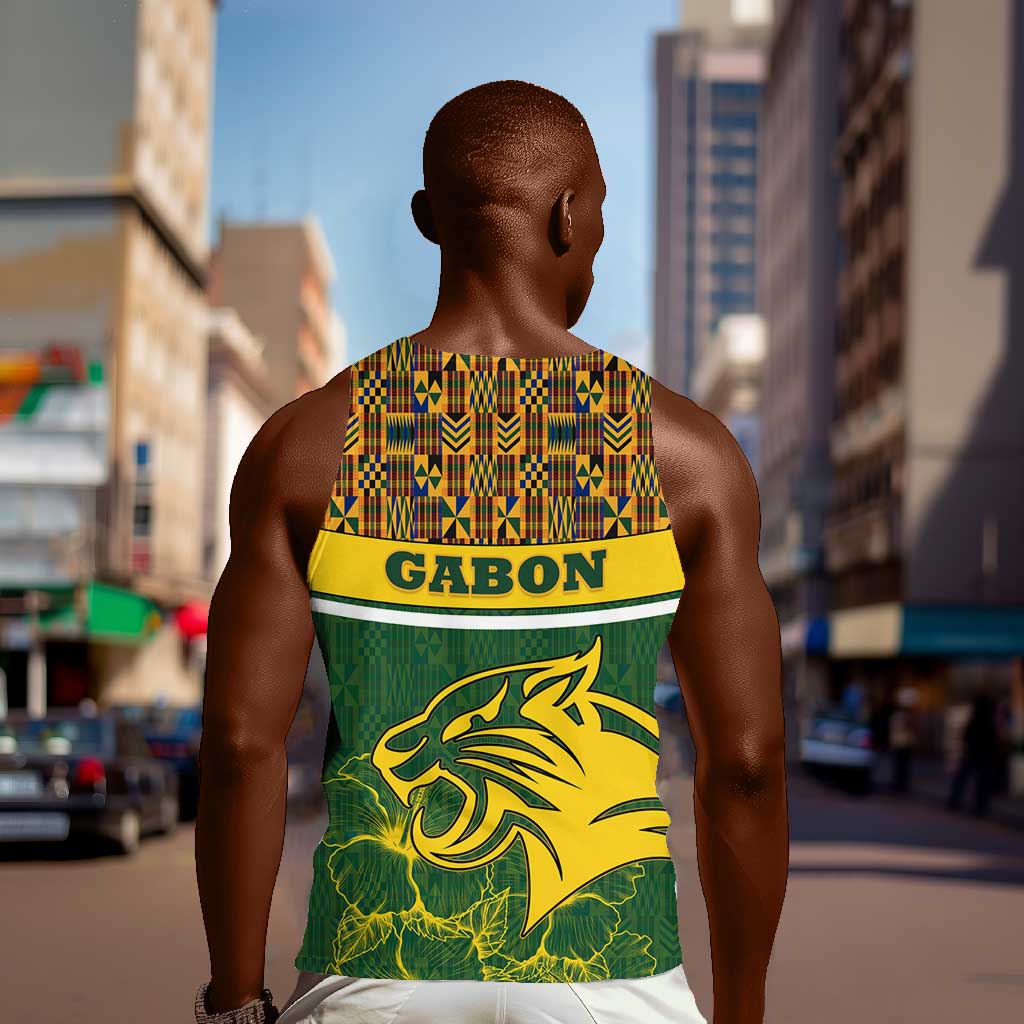 Gabon Men Tank Top - Tribal Print and Fierce Panther Graphic in National Flag Colors TS04