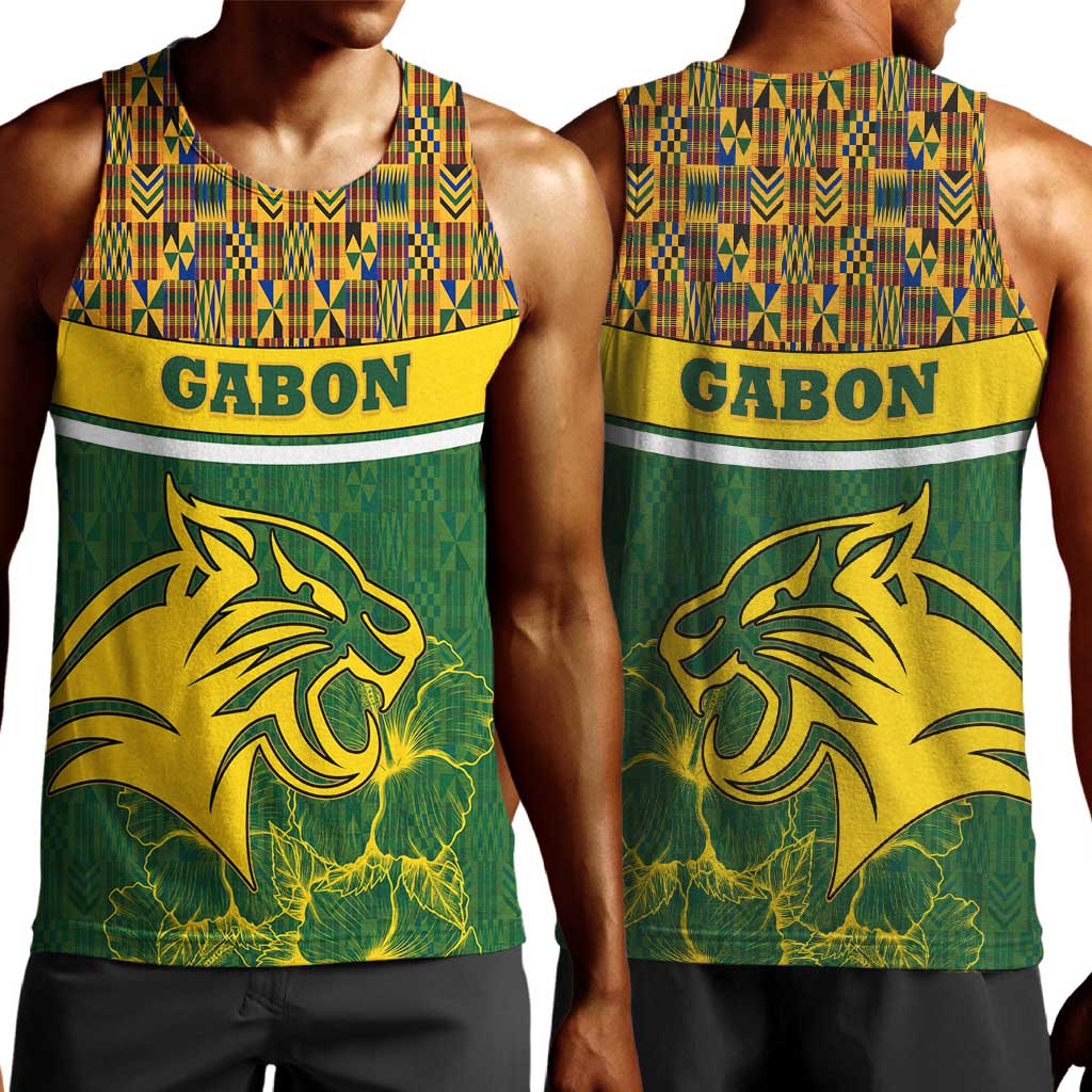 Gabon Men Tank Top - Tribal Print and Fierce Panther Graphic in National Flag Colors TS04