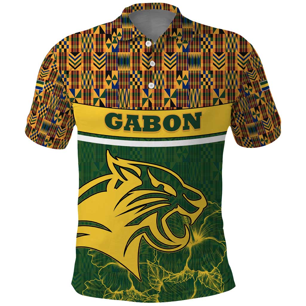 Gabon Polo Shirt with Tribal Print and Fierce Panther Graphic in National Flag Colors TS04