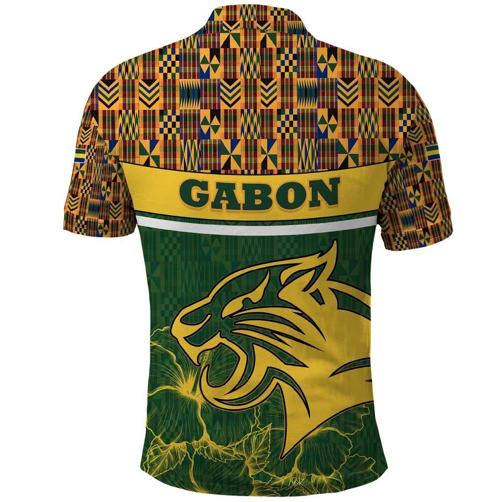 Gabon Polo Shirt with Tribal Print and Fierce Panther Graphic in National Flag Colors TS04