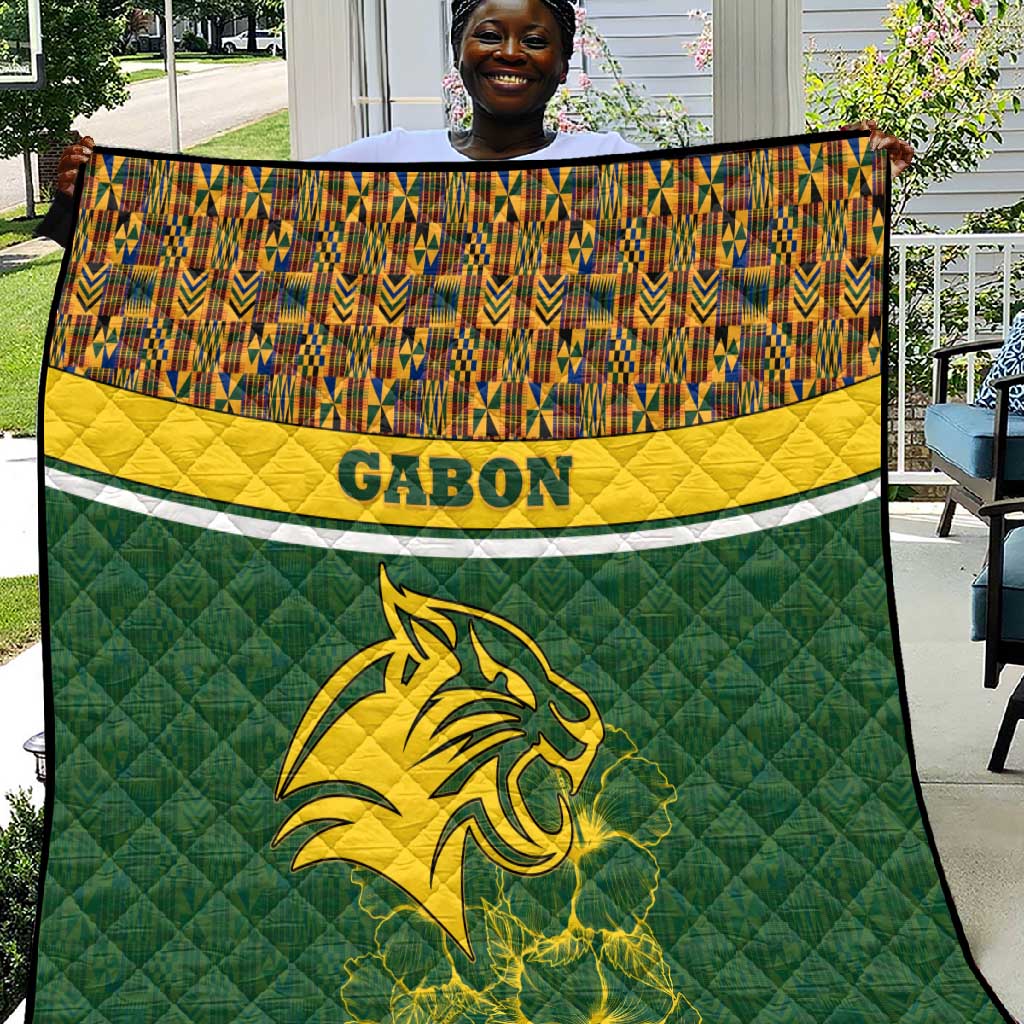 Gabon Quilt - Tribal Print and Fierce Panther Graphic in National Flag Colors TS04