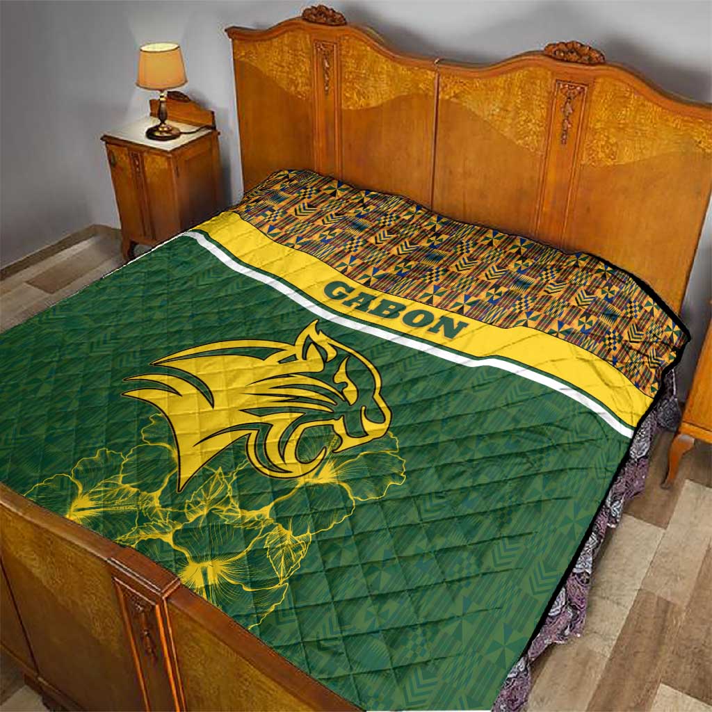 Gabon Quilt - Tribal Print and Fierce Panther Graphic in National Flag Colors TS04