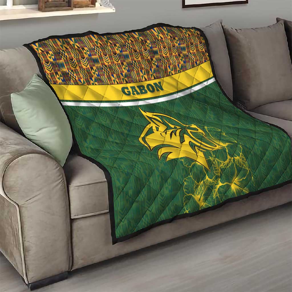 Gabon Quilt - Tribal Print and Fierce Panther Graphic in National Flag Colors TS04