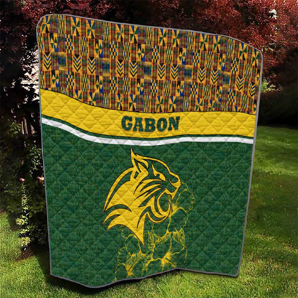 Gabon Quilt - Tribal Print and Fierce Panther Graphic in National Flag Colors TS04