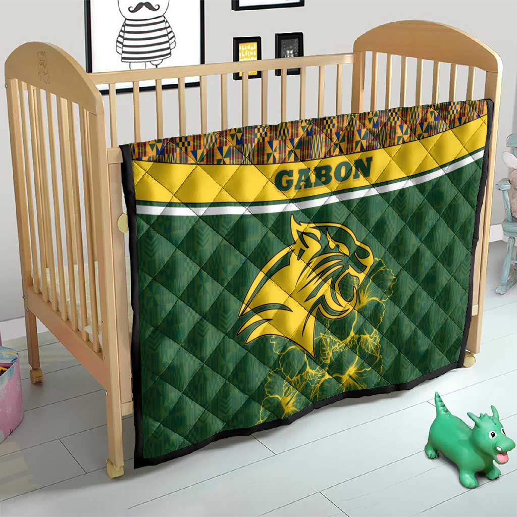 Gabon Quilt - Tribal Print and Fierce Panther Graphic in National Flag Colors TS04
