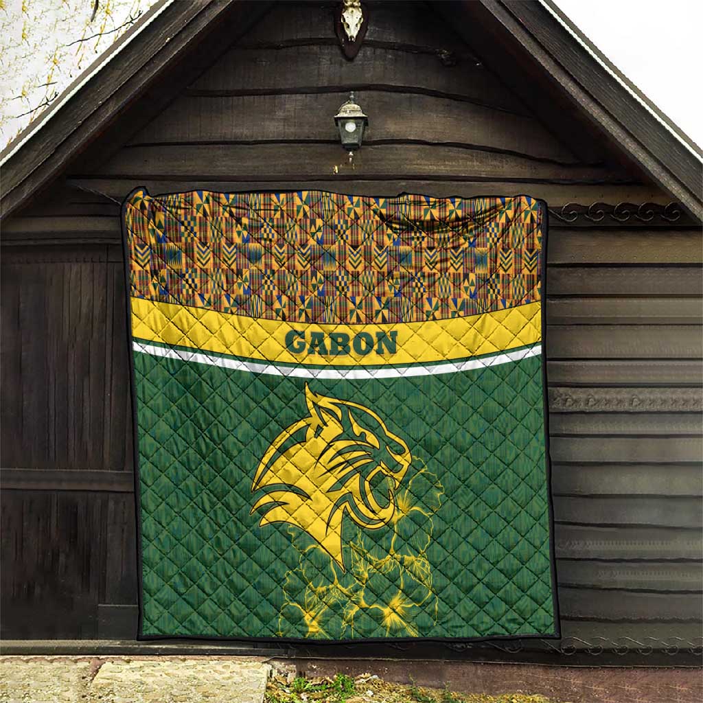Gabon Quilt - Tribal Print and Fierce Panther Graphic in National Flag Colors TS04