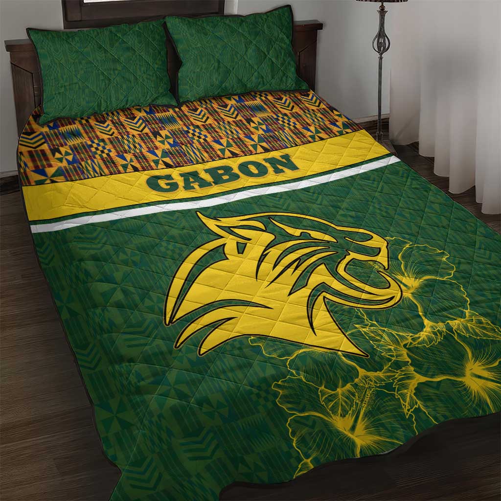 Gabon Quilt Bed Set - Tribal Print and Fierce Panther Graphic in National Flag Colors TS04