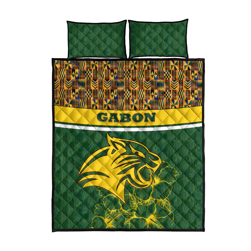 Gabon Quilt Bed Set - Tribal Print and Fierce Panther Graphic in National Flag Colors TS04