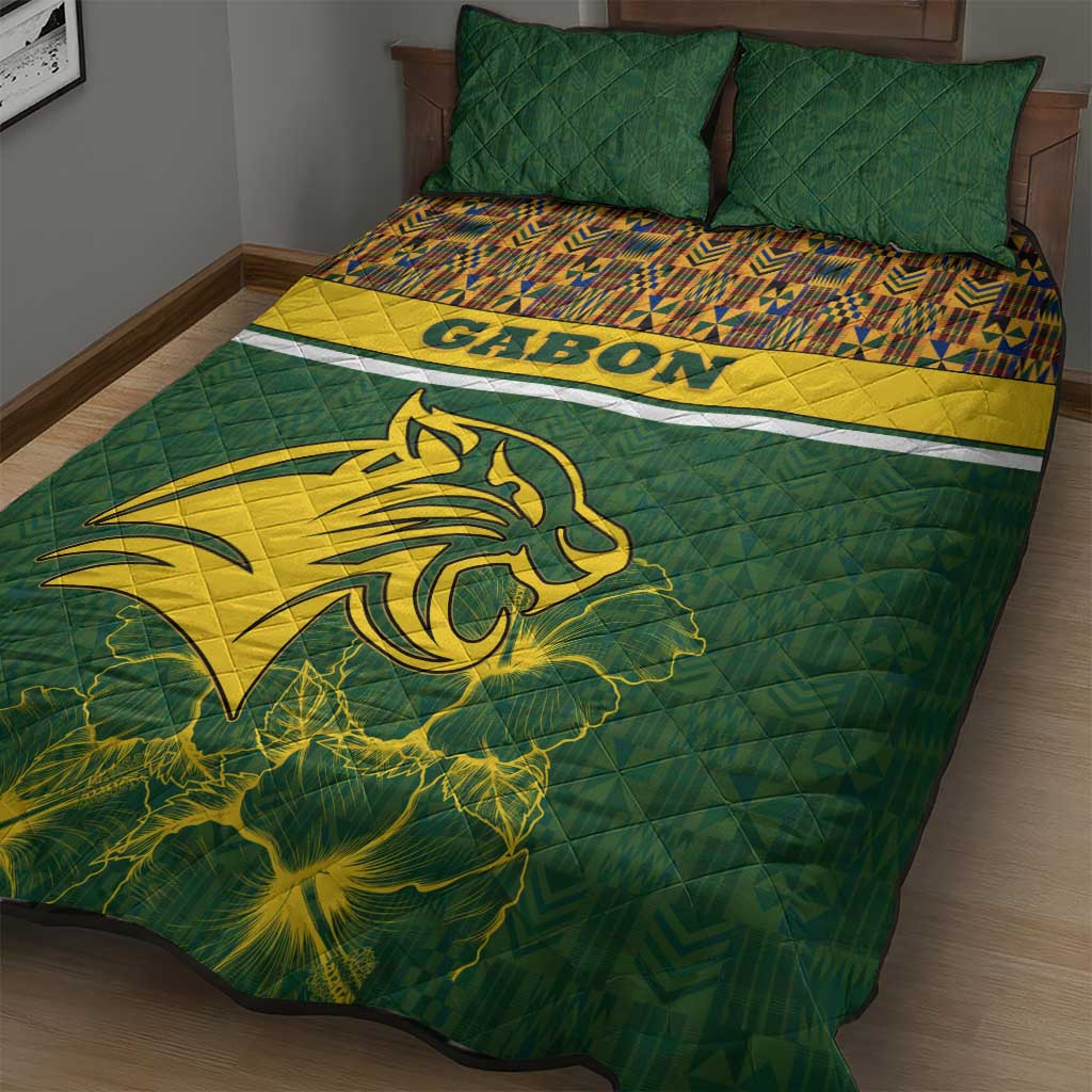 Gabon Quilt Bed Set - Tribal Print and Fierce Panther Graphic in National Flag Colors TS04