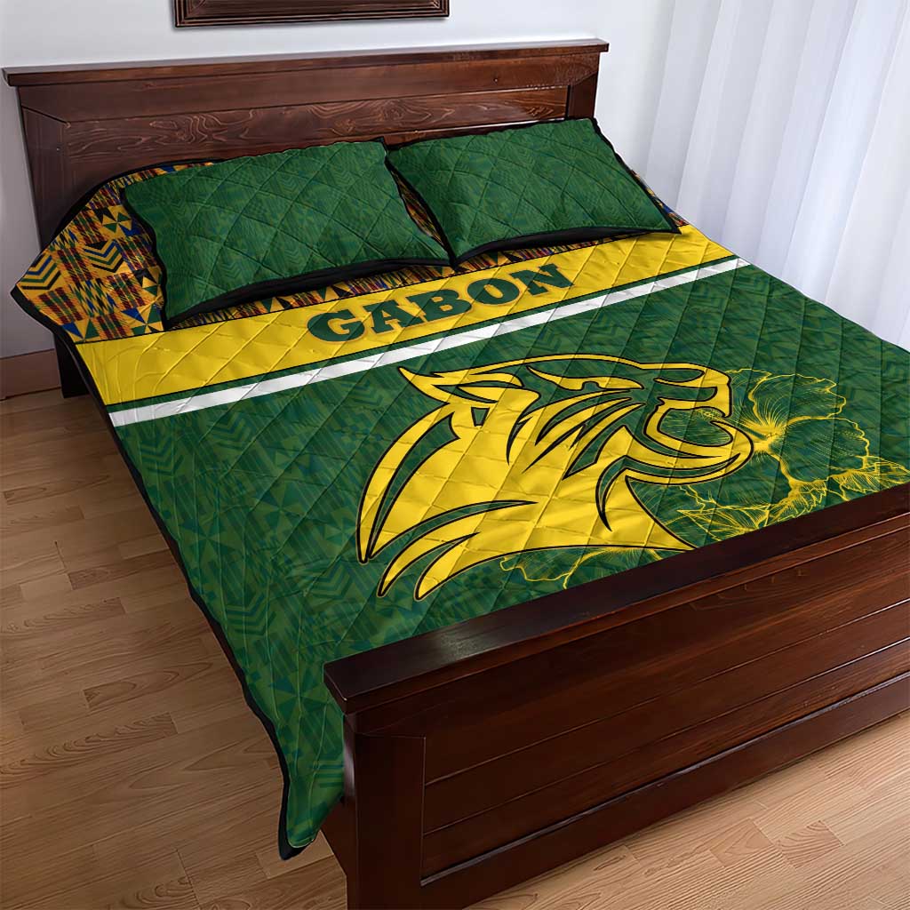 Gabon Quilt Bed Set - Tribal Print and Fierce Panther Graphic in National Flag Colors TS04