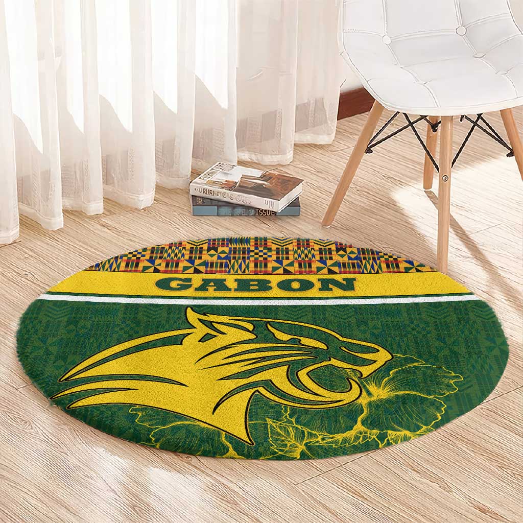 Gabon Round Carpet - Tribal Print and Fierce Panther Graphic in National Flag Colors TS04