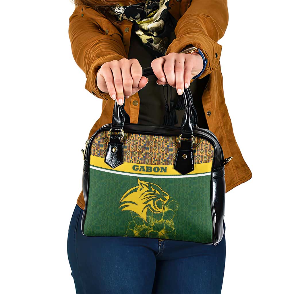 Gabon Shoulder Handbag with Tribal Print and Fierce Panther Graphic in National Flag Colors TS04