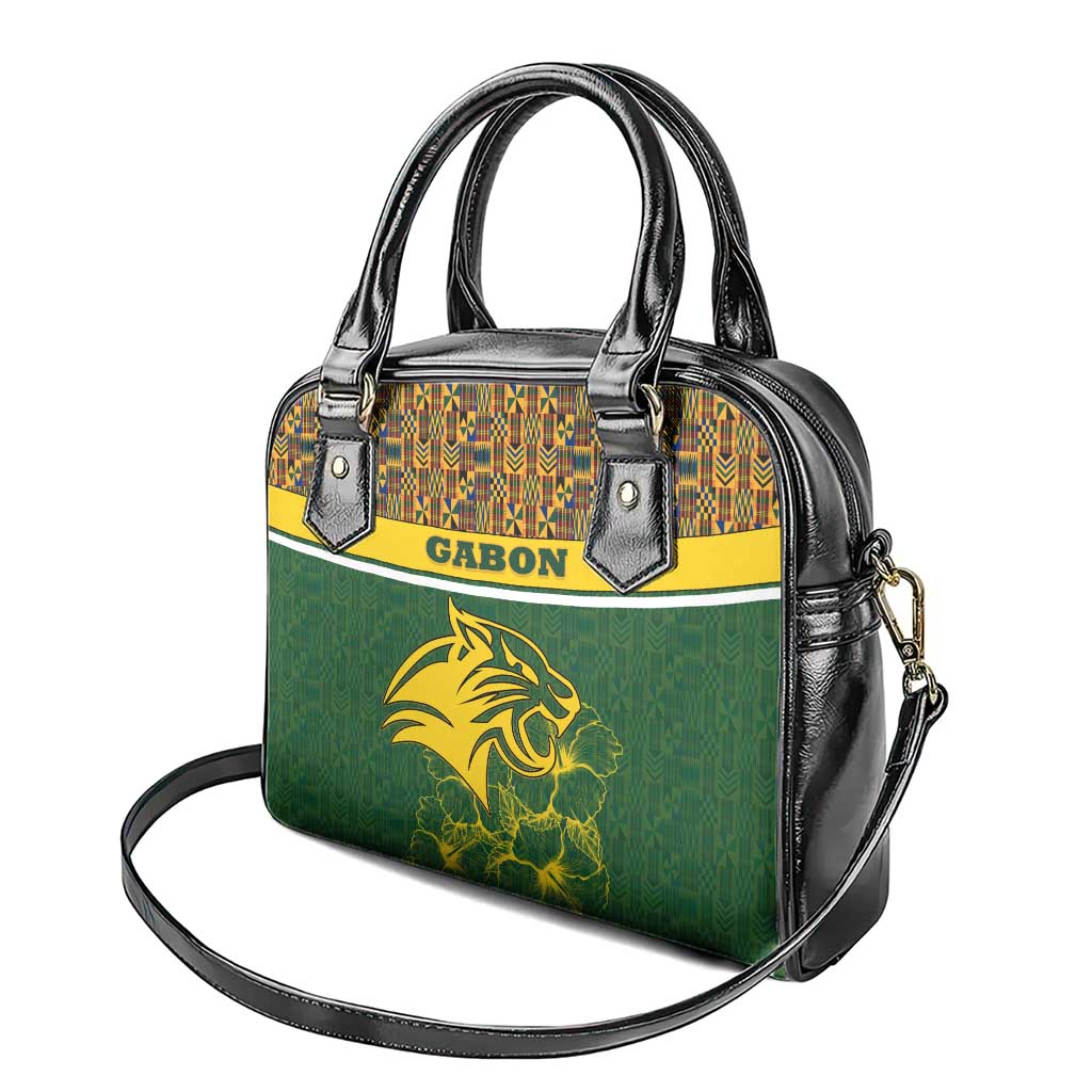 Gabon Shoulder Handbag with Tribal Print and Fierce Panther Graphic in National Flag Colors TS04