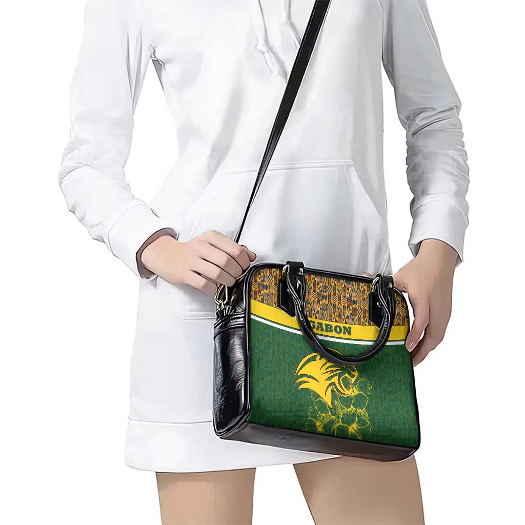Gabon Shoulder Handbag with Tribal Print and Fierce Panther Graphic in National Flag Colors TS04