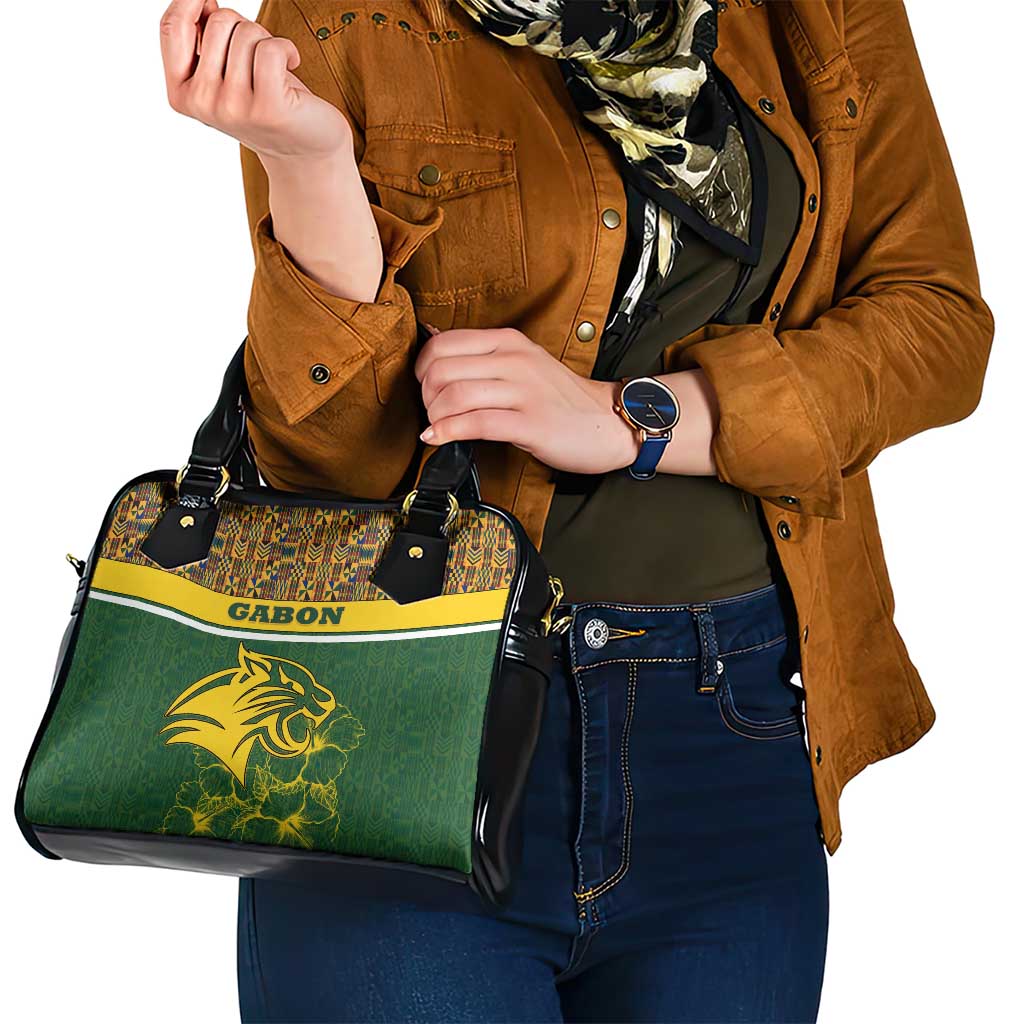 Gabon Shoulder Handbag with Tribal Print and Fierce Panther Graphic in National Flag Colors TS04
