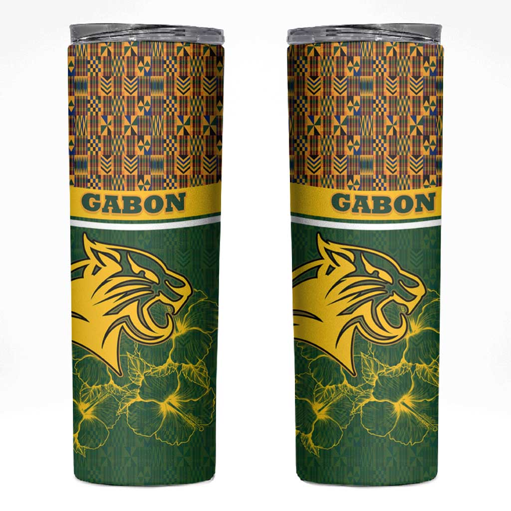 Gabon Skinny Tumbler - Tribal Print and Fierce Panther Graphic in National Flag Colors TS04