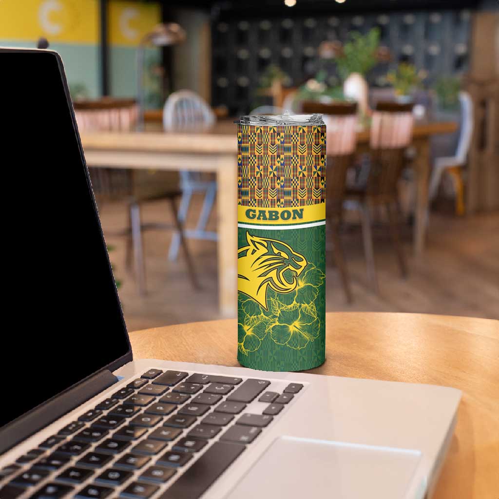 Gabon Skinny Tumbler - Tribal Print and Fierce Panther Graphic in National Flag Colors TS04