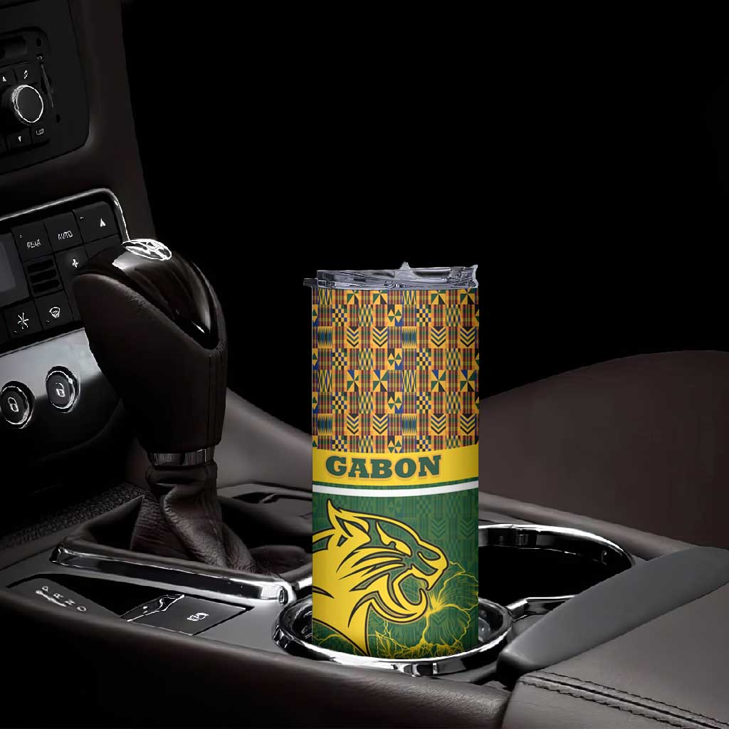 Gabon Skinny Tumbler - Tribal Print and Fierce Panther Graphic in National Flag Colors TS04