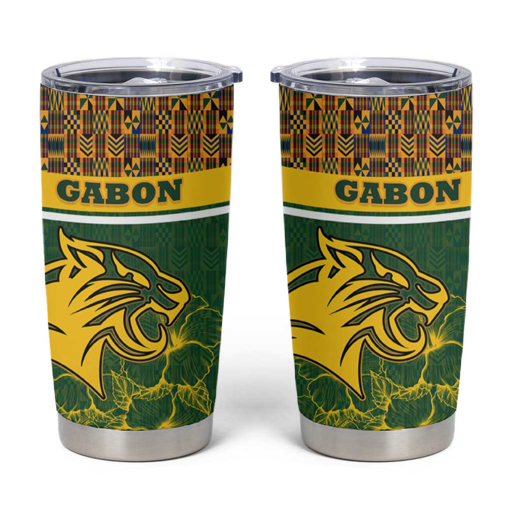 Gabon Tumbler Cup - Tribal Print and Fierce Panther Graphic in National Flag Colors TS04