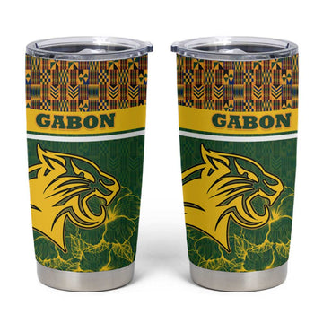 Gabon Tumbler Cup - Tribal Print and Fierce Panther Graphic in National Flag Colors TS04