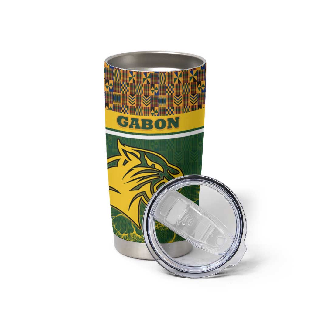 Gabon Tumbler Cup - Tribal Print and Fierce Panther Graphic in National Flag Colors TS04
