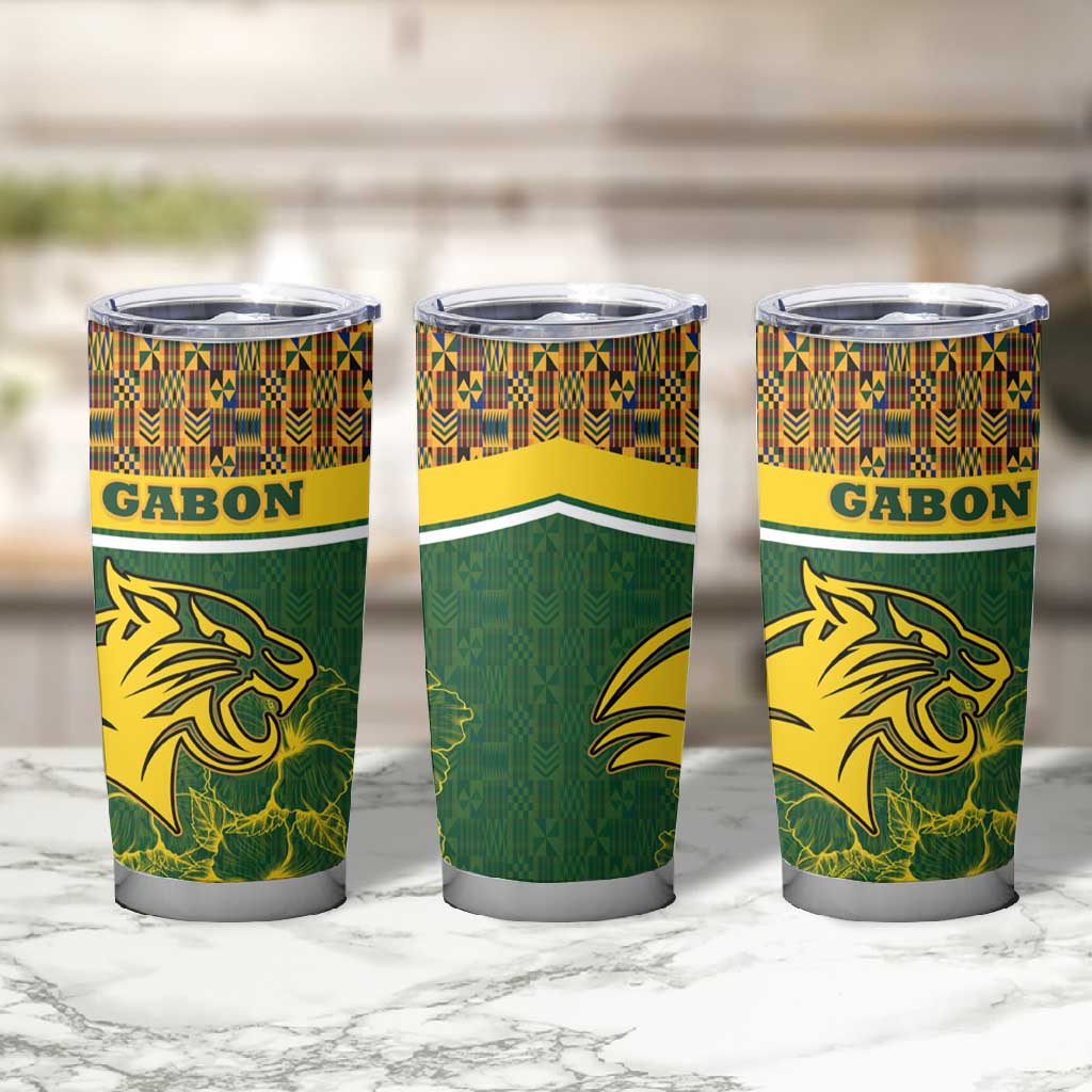 Gabon Tumbler Cup - Tribal Print and Fierce Panther Graphic in National Flag Colors TS04