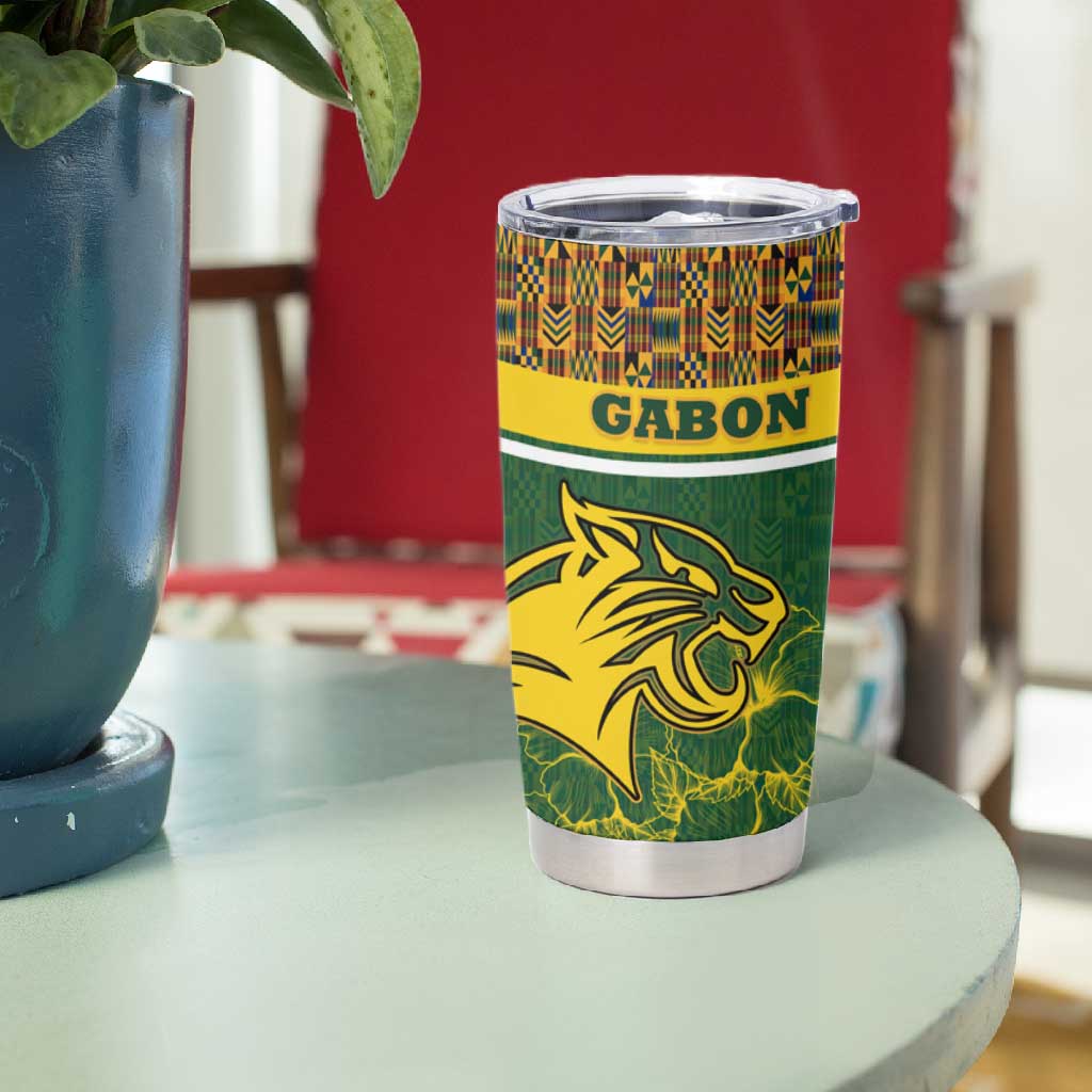 Gabon Tumbler Cup - Tribal Print and Fierce Panther Graphic in National Flag Colors TS04