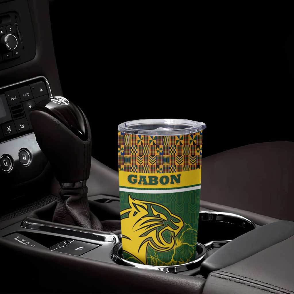 Gabon Tumbler Cup - Tribal Print and Fierce Panther Graphic in National Flag Colors TS04