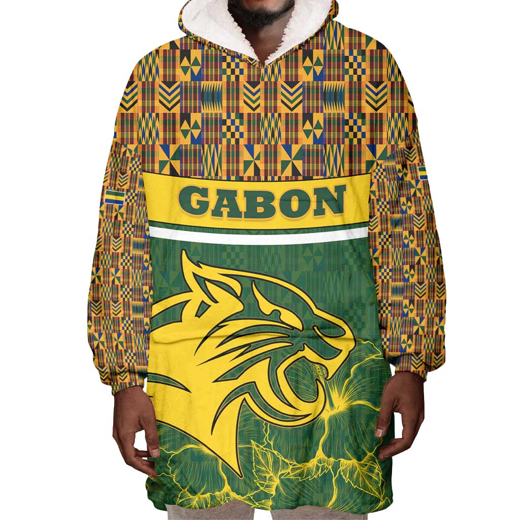 Gabon Wearable Blanket Hoodie - Tribal Print and Fierce Panther Graphic in National Flag Colors TS04