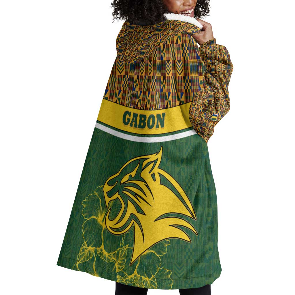 Gabon Wearable Blanket Hoodie - Tribal Print and Fierce Panther Graphic in National Flag Colors TS04