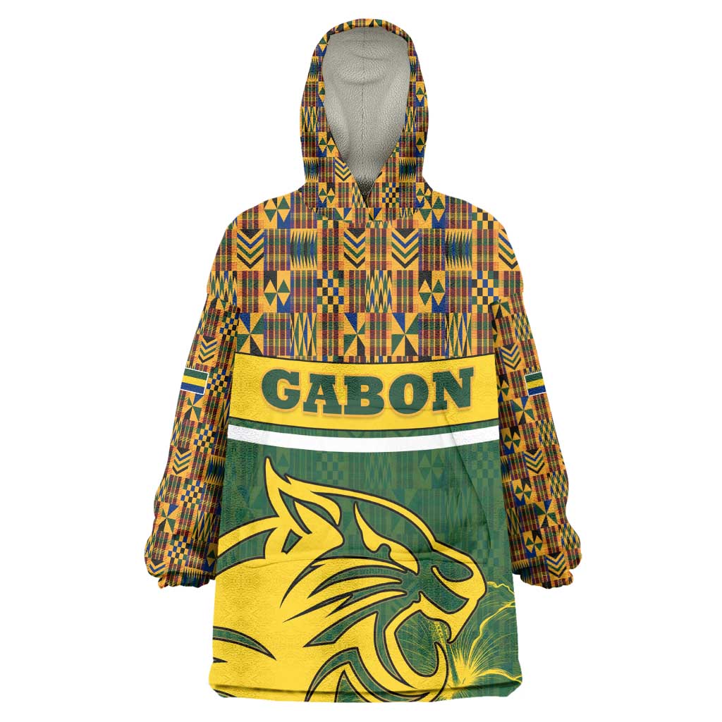 Gabon Wearable Blanket Hoodie - Tribal Print and Fierce Panther Graphic in National Flag Colors TS04