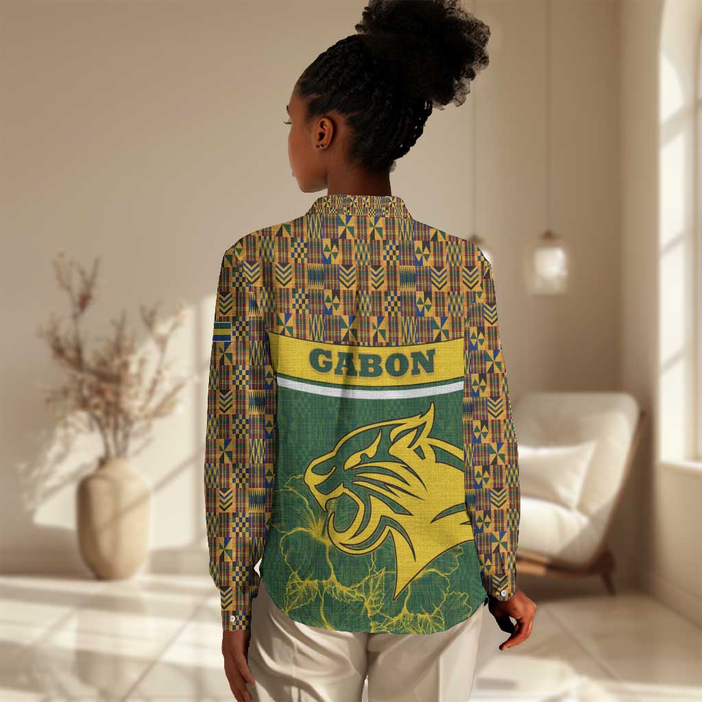 Gabon Women Casual Shirt - Tribal Print and Fierce Panther Graphic in National Flag Colors TS04