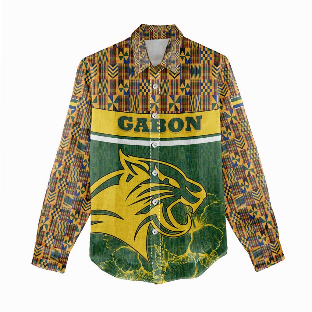 Gabon Women Casual Shirt - Tribal Print and Fierce Panther Graphic in National Flag Colors TS04