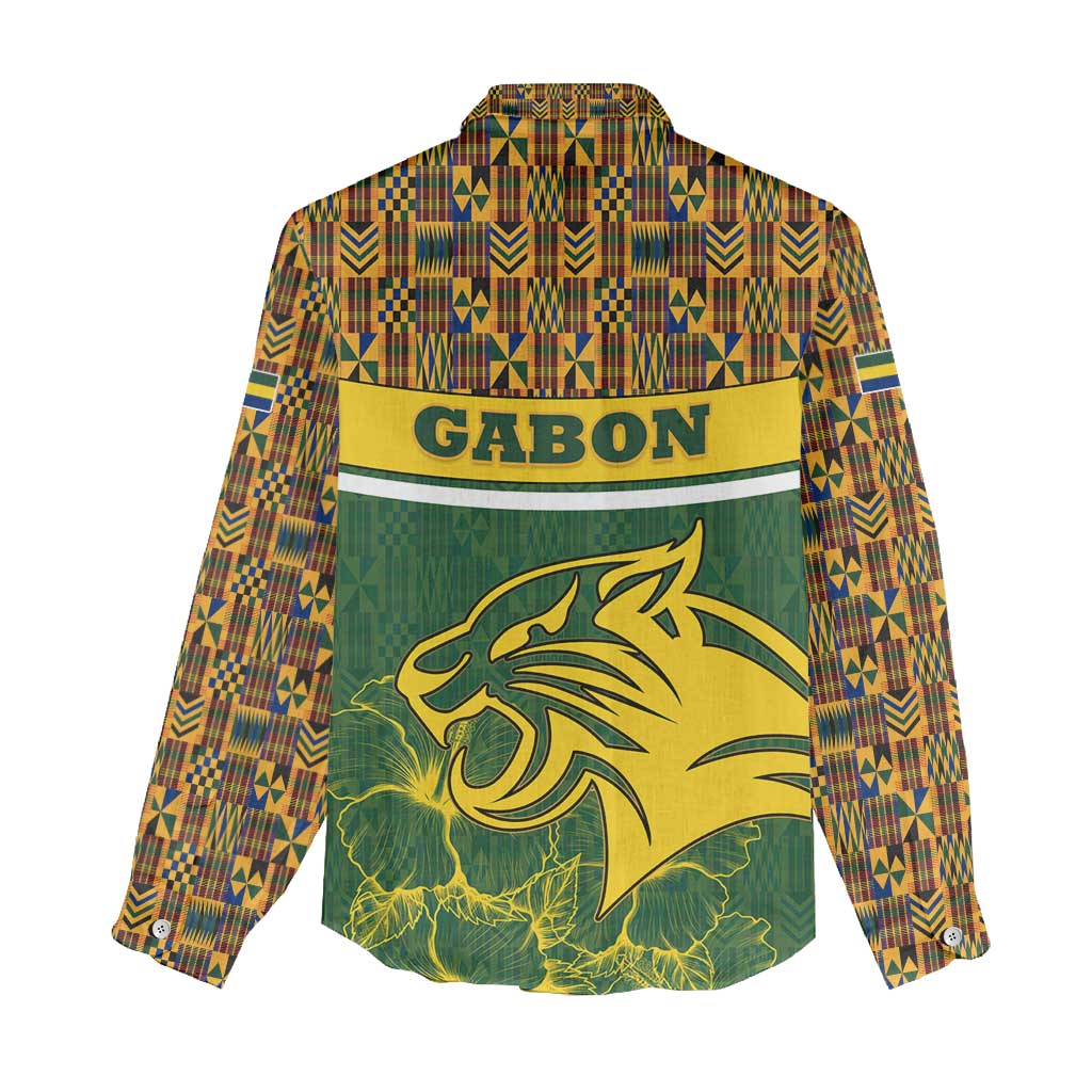 Gabon Women Casual Shirt - Tribal Print and Fierce Panther Graphic in National Flag Colors TS04